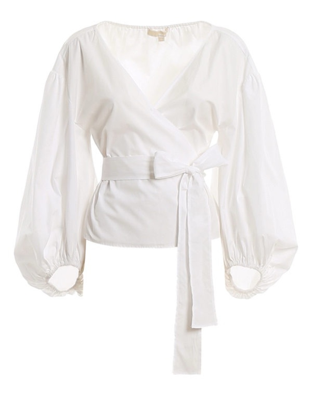 Michael Kors White Wrap Blouse with Balloon Sleeves